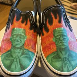 Classic slip-on Black Vans W/custom Art