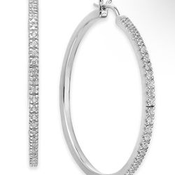 Sterling Silver Diamond Hoop Earrings 