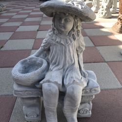 New Girl On Bench Made Out Of Cement Beautiful Yard Decoration 