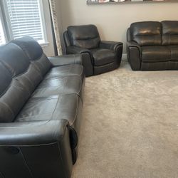 Leather Reclining Couch Set