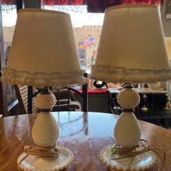 2 Vintage Milk Glass Lamps