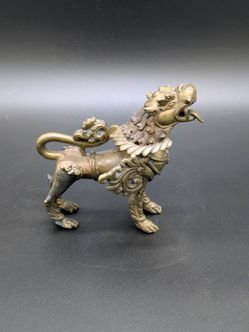 Antique Brass Thai "Singha" Temple Guardian Foo Dog