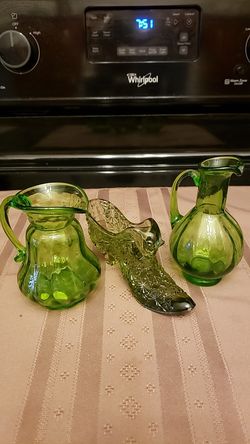 Set of 3 Pieces of Vintage Green Glassware