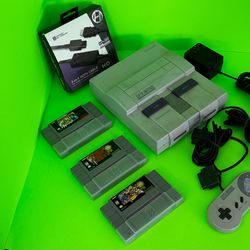SNES console w/ 2 controllers, 3 games & Accessories