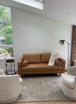Leather tan sofa couch 72”