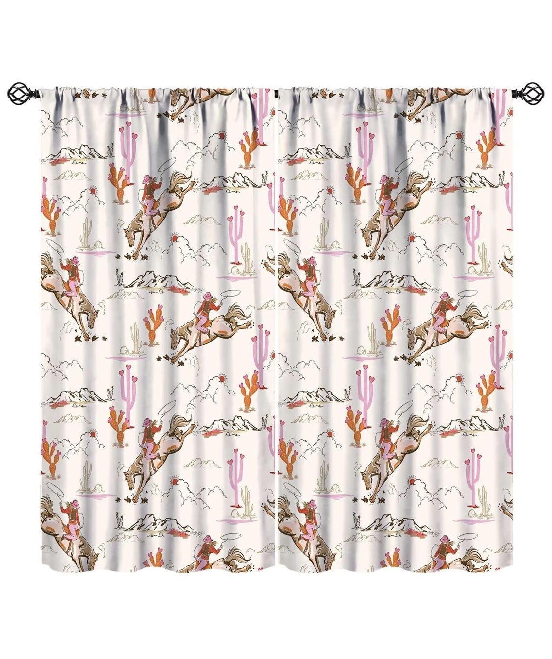 Western Cowgirl Curtains Wild West Desert Horse Pink Cactus Cartoon Abstract Art Bedroom Living Room Bathroom Blackout Rod Pocket Decoration Window Dr