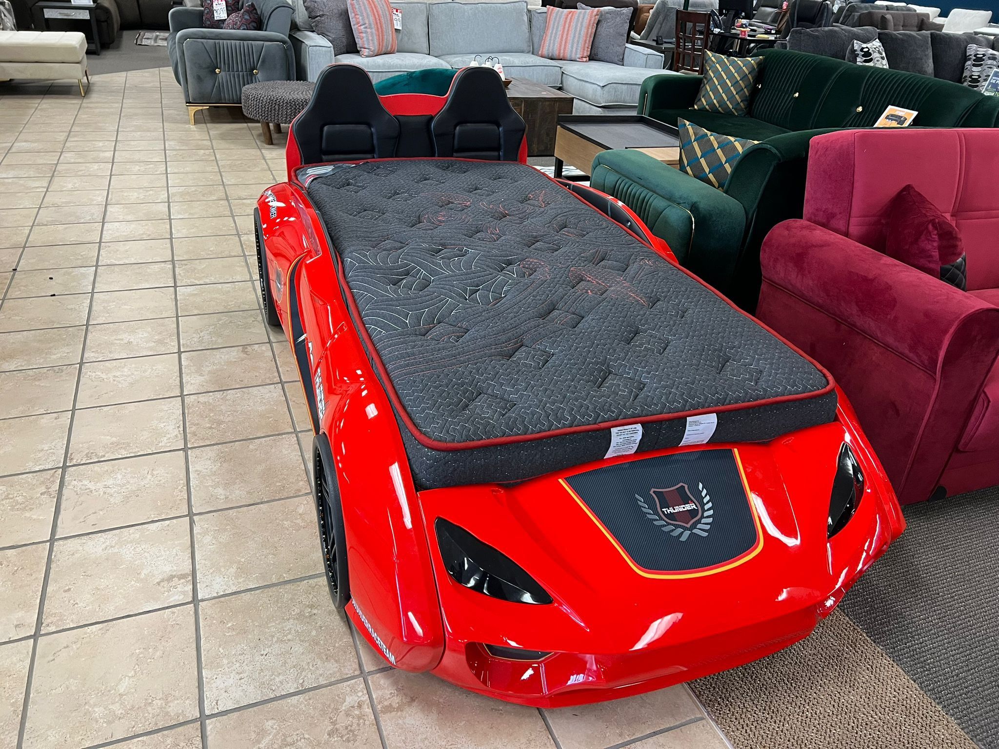 Red Race Car Bed Kids Room Twin Size Platform Bed