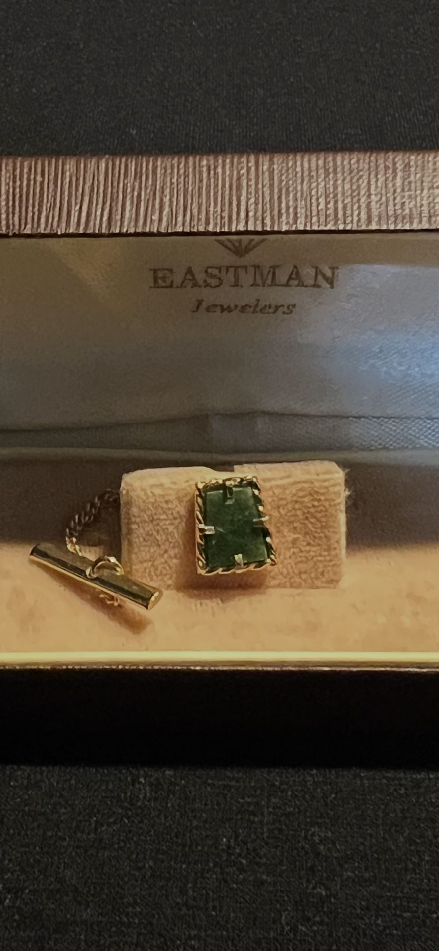 Sterling Silver Gold, Plated Tie Tack Bye “Dolan Bullock” With Emerald Pendant.