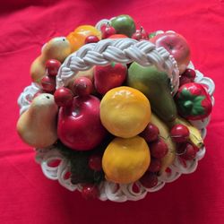 This Is An Italian  Style Capodimonte Fruit Basket Center Piece With A Braided Handled 