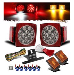 12V Waterproof Square LED Trailer Tail Light Kit Clear Lens Red Trailer Brake