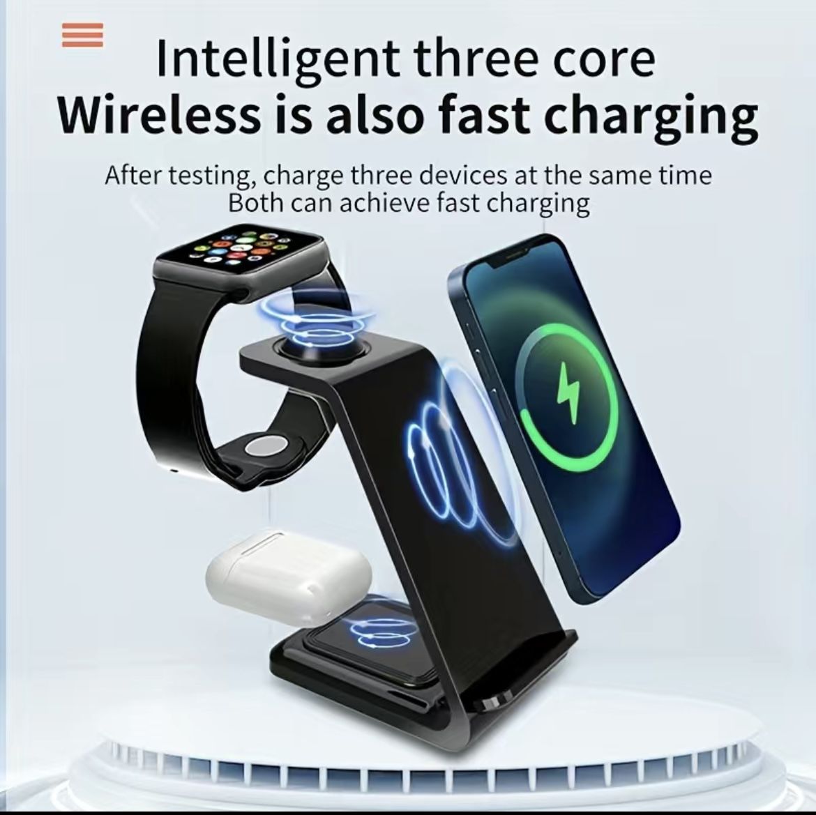 3 In 1 Magnetic Wireless Charger Stand, 15W Fast Charging Dock Station Black