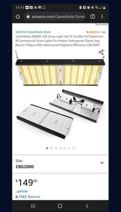 Carambola 200W LED Grow Light 4x2 Ft. Sunlike Full Spectrum CBG2000 (New)