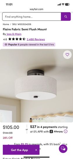 11” off-white fabric semi flush ceiling light