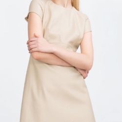 Zara Pu Leather Cream T Shirt Dress Size L