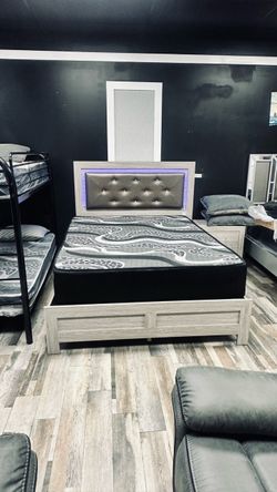 🌟 Bed Frame with LED Headboard and Dynamic Mattress Set
