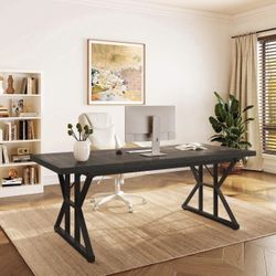 70.86" Dining Table for 6, Modern Rectangular Kitchen Table for Dining Room, Black