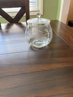 Vintage Etched Floral Glass Covered Jar