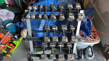 TSA dumbbells and rack 5’s to 40’s