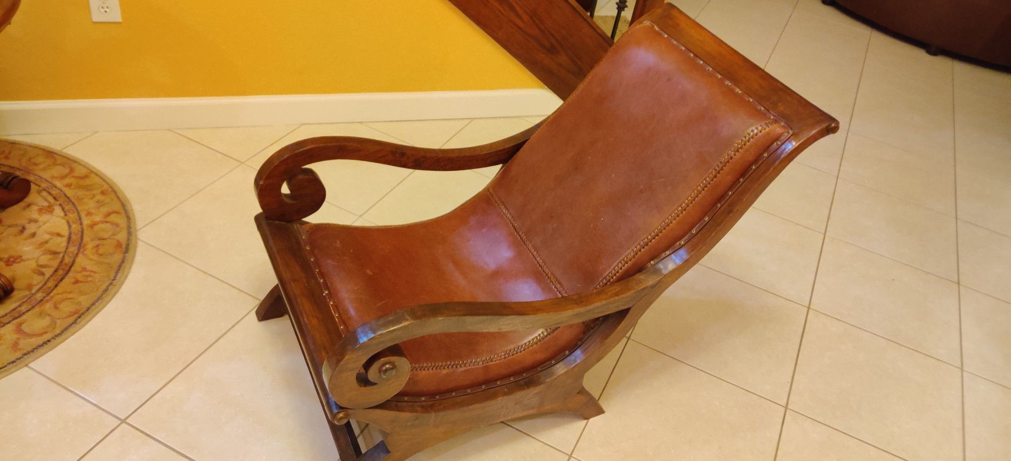 Indoor Lounge Leather and Wooden Chair