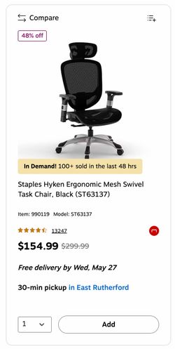 Staples Hyken Ergonomic Mesh Swivel Task Chair Black
