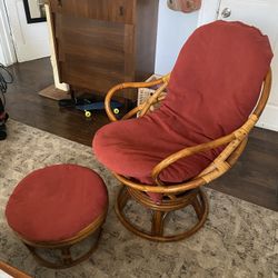 Vintage Rattan Chair And Ottoman 