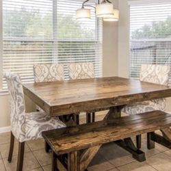 Custom Dining Table Farmhouse Country French Modern Rustic Solid Wood Set Restoration Hardware Insp Bench Hand Built Round Oval Counter Breakfast  