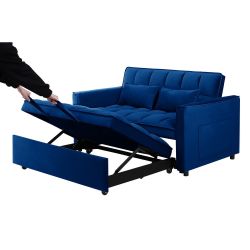 Blue Velvet Sofa Bed Size Queen 