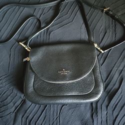 Kate Spade New York Pebbled Black Shoulder Bag Gold Hardware Adjustable Strap