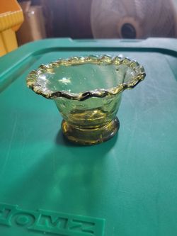 Small Vintage Green Glass Ruffled Edge Footed Bowl