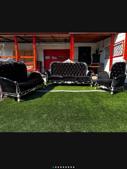 Black with silver sofa, loveseat chair
