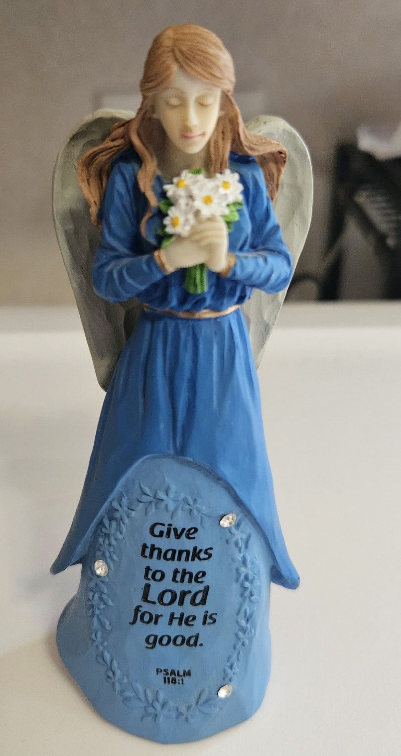 RELIGIOUS ANGEL FIGURINE WITH SMALL RHINESTONES Psalm 118 :1