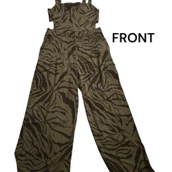 Bar III Women's Printed Square-Neck Cut-out Side Wide Leg Jumpsuit Size Small