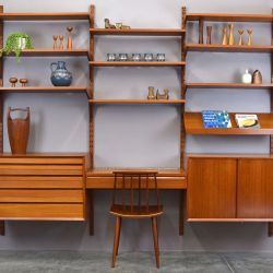 Vintage - MCM - Mid Century Modern - Wall Unit Desk Entertainment - Poul Cadovis / Kopenhaven 3 bay