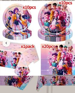 Kpop Anime Birthday Party Supplies Set, Disposable Plates Napkins Tablecloth, Girls Music Decor $15 each set 2 sets available