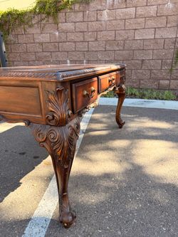 Ornate Carved Wood Console Table with Drawers