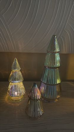 Iridescent Glass Christmas Tree Figurines Set of 3