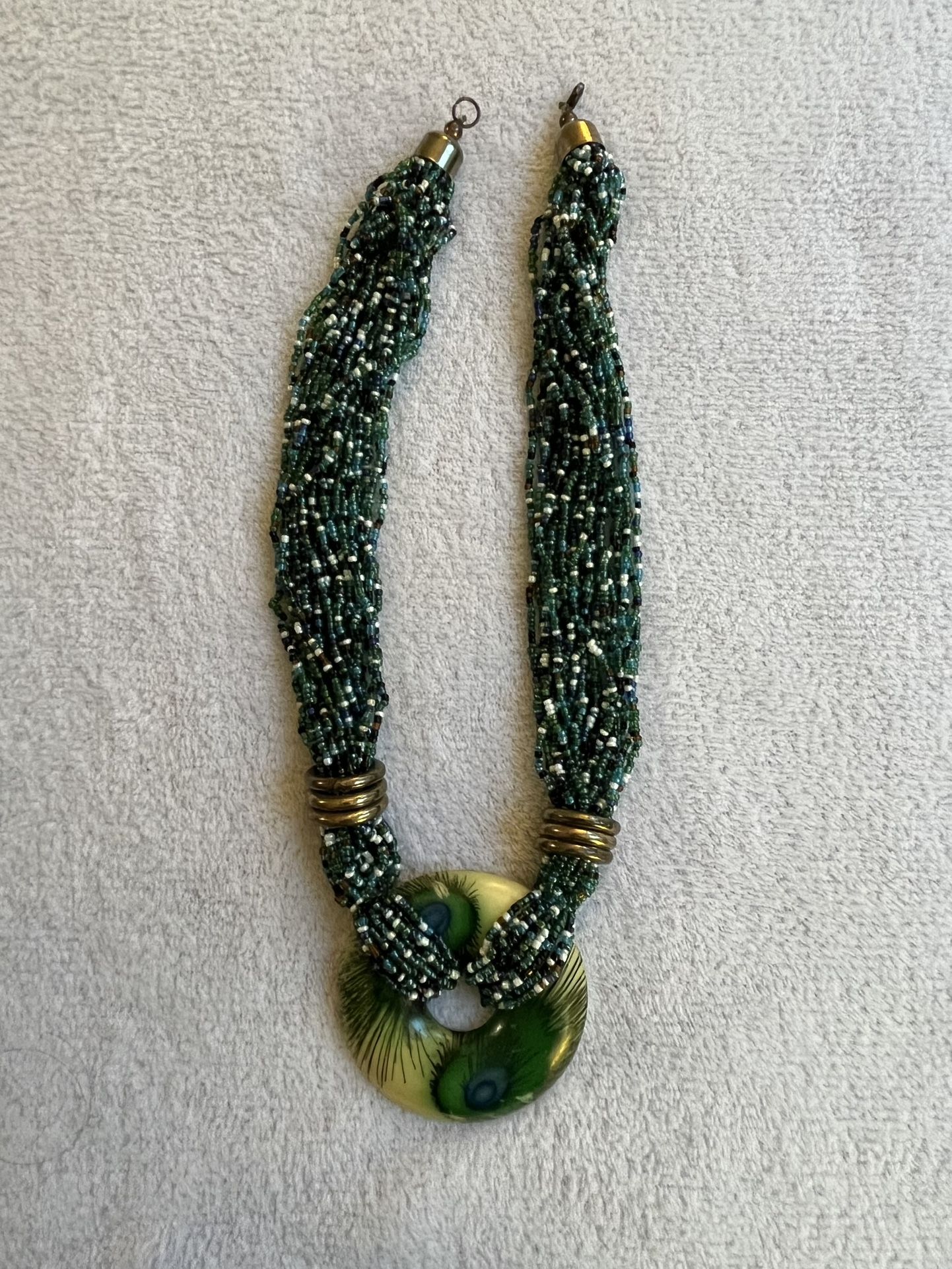 Beaded Green Peacock Necklace