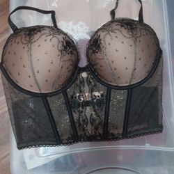 New Sexy Black & Gold Lace Busti@r Br@  Corset Sz 34D $40 OBO 