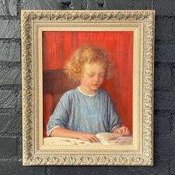Antique California Portrait Oil Painting of Reading Girl by Wanda Neumann, c.1920’s
- Delivery Available