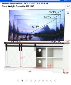 Vendo hermoso mueble para TV, de estilo moderno y elegante, en color blanco con detalles en madera y puertas tipo granero.