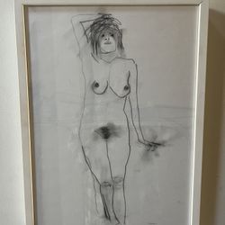 Original Nude Unrobed Female Sketch Framed & Signed By Gary Ryan