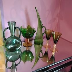 Vintage Vases Crinkle Glass 