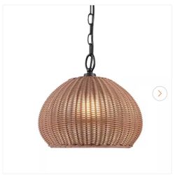 Salvador 1-Light Bronze Outdoor Indoor Plug-In Pendant Light with Plastic Rattan Shade and Frosted Inner Shade