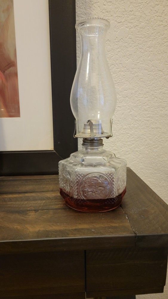 2 Antique Pressed Glass Oil Lamps