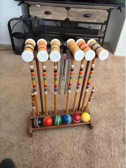 Vintage Forster Croquet Set With Rolling Cart 6 Player Complete