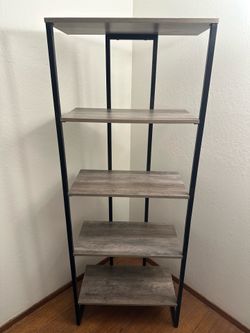 Modern 5-Tier Metal and Wood Bookshelf