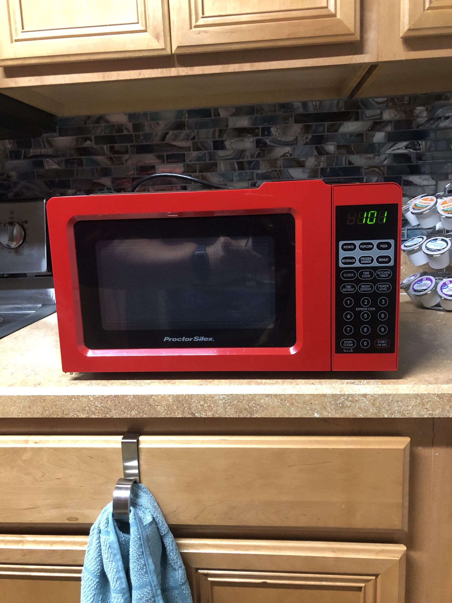 Small red microwave