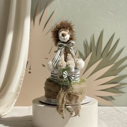 Safari Diaper Cake | Jungle Baby Shower Centerpiece | Luxury Safari Theme Baby Gift | Gender Neutral Diaper Cake