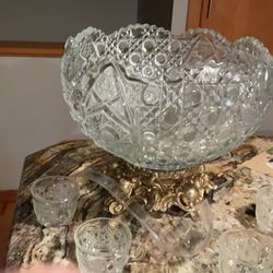 Glass Punch Bowl with 12 Cups
