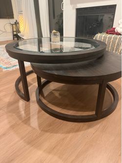 2 Round Coffee Tables Set – Living Spaces – Glass Top – $100 for Both